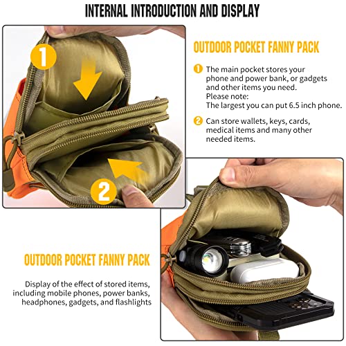 Tactical Molle Pouch Compact Utility Waist Bag Phone Holster Holder for 4.7"-6.9" iPhone 15 Pro Max/15 Pro/14 Plus/14 Pro Max/14/13 Pro Max/13 Pro/12 Pro Max/11 Pro Max - color: Orange
