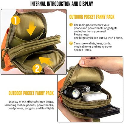 Tactical Molle Pouch Compact Utility Waist Bag Phone Holster Holder for 4.7"-6.9" iPhone 15 Pro Max/15 Pro/14 Plus/14 Pro Max/14/13 Pro Max/13 Pro/12 Pro Max/11 Pro Max - color: Orange