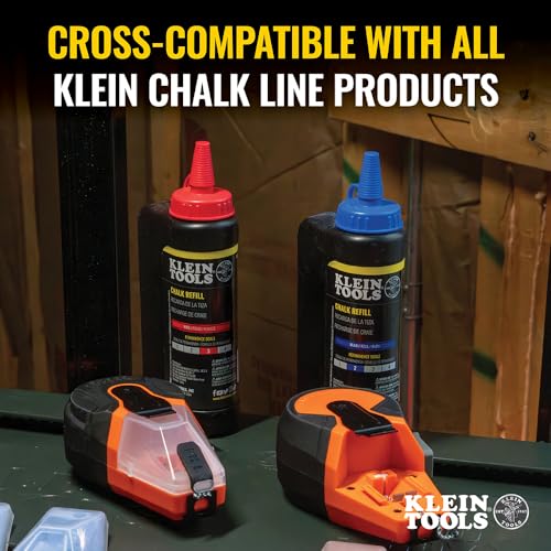 Klein Tools CHLK50R Chalk Line Tool, 50-Foot Auto-Retracting Reel, Mess-Free Refill, Includes 1.2-Oz Red Chalk - color: Red, style: Red Auto Retracting