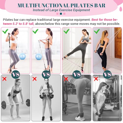 COFOF Pilates Bar Kit with Resistance Bands, Multifunctional Yoga Pilates Bar with Heavy-Duty Metal Adjustment Buckle, Portable Home Gym Pilates Resistance Bar Kit for Women Full Body Workouts - color: Pink