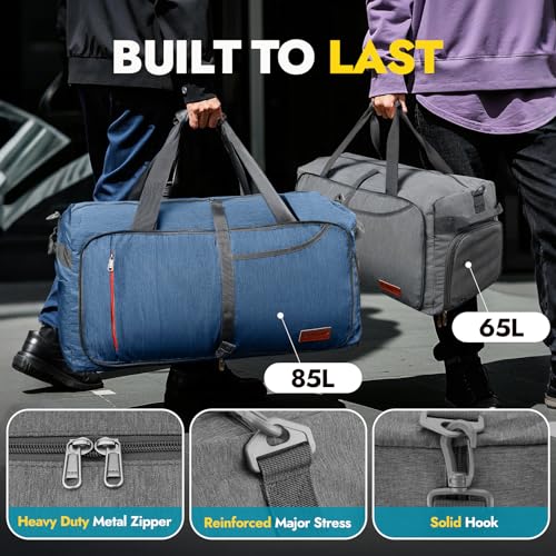 Canway 85L Travel Duffel Bag, Foldable Weekender Bag with Shoes Compartment for Men Women Water-proof & Tear Resistant - color: Textured Grey, size: 85L