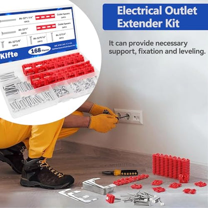 168pcs Wall Plate Screws with Outlet Spacers Kits, 3/8", 9/16", 3/4", 1", 1.2" Outlet Screws 6-32 and Receptacle Spacers for Switch Electrical Box - color: White+Red, size: 3/8", 9/16", 3/4", 1", 1.2"