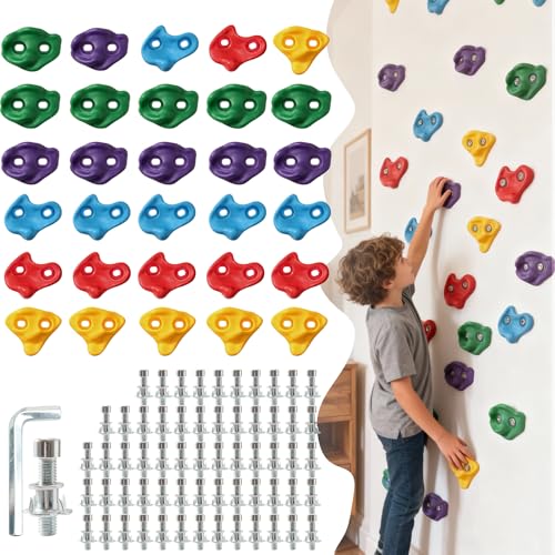 30 PCS Rock Climbing Holds for Kids,Adult Rock Wall Holds Large Climbing Rock Wall Grips for Indoor and Outdoor Playground Play Set with Hardware - color: 30 Pcs-multicolor