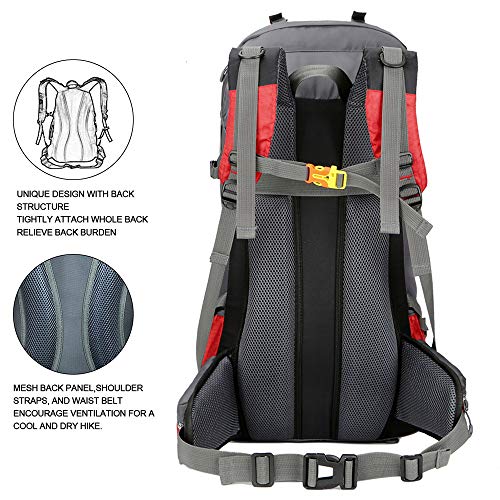 Bseash 60L Waterproof Hiking Camping Backpack with Rain Cover, Large Outdoor Sport Travel Daypack Rucksack for Climbing - color: Blue Green