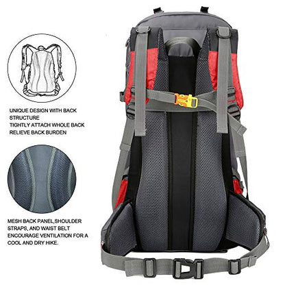 Bseash 60L Waterproof Hiking Camping Backpack with Rain Cover, Large Outdoor Sport Travel Daypack Rucksack for Climbing - color: Light Blue
