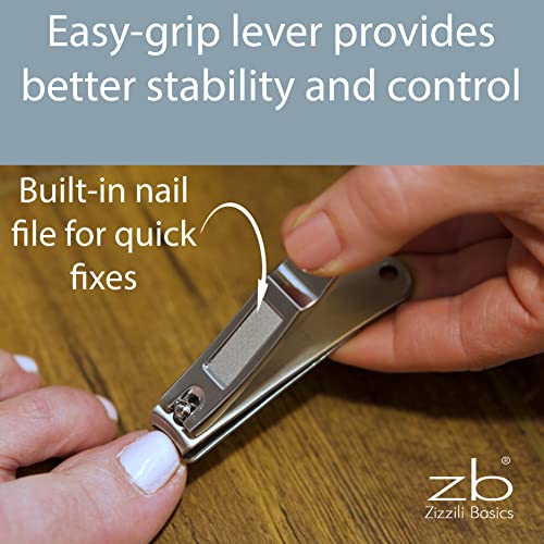 Nail Clippers by Zizzili Basics - 3 Piece Nail Clipper Set - Stainless Steel Fingernail & Toenail Clippers with Nail File and Brown Travel Case - Best Nail Care for Men, Women, Manicure & Pedicure - color: Brown Case