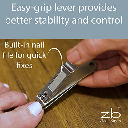 Nail Clippers by Zizzili Basics - 3 Piece Nail Clipper Set - Stainless Steel Fingernail & Toenail Clippers with Nail File & Bonus Pink Carry Case - Best Nail Care for Manicure, Pedicure, Home & Travel - color: Pink Case