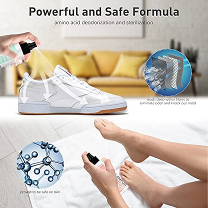 Shoe Odor Eliminator, LamFun Foot Shoe Deodorizer Spray, Natural Deodorant for Shoes, Feet, Sneakers, Work Boots, Air Freshener Spray, Freesia and Peppermint