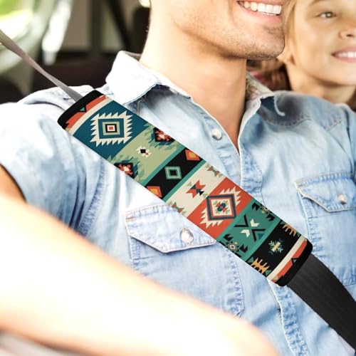2 Pack Breathable Car Seat Belt Pad for Child, Stroller Pushchair High Chair, Southwest Native American Western Aztec Rustic Neck Strap Covers, Neck and Shoulder Support - color: Pattern 633
