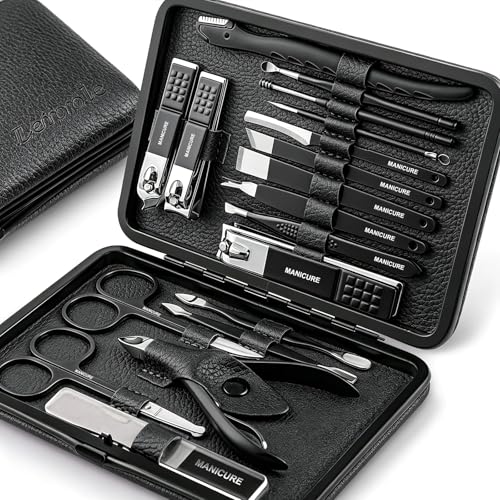 Manicure Kit for Men & Women 18pcs, Professional Manicure Pedicure Nail Clipper Set, Premium Nail Care Grooming Tools with Portable Travel Case (Black)