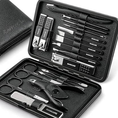 Manicure Kit for Men & Women 18pcs, Professional Manicure Pedicure Nail Clipper Set, Premium Nail Care Grooming Tools with Portable Travel Case (Black)