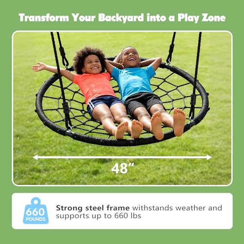 ZENY 48'' Spider Web Tree Swing for Kids and Adults, Steel Frame, 660 lb Capacity, Outdoor Swing Set,Hanging Straps, Adjustable Ropes (48 inch) - size: 48 inch