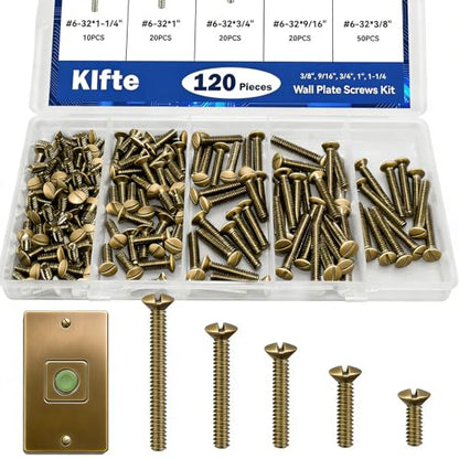 120 pcs Wall Plate Screws, Bronze Outlet Screws 6-32 Thread Light Electrical Cover Panel Switch Plate Screws 5 Length Sizes (3/8", 9/16", 3/4", 1", 1.2") - color: Bronze, size: 3/8", 9/16", 3/4", 1", 1.2"