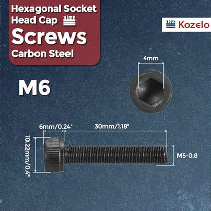 25pcs Socket Head Cap Screws - [M6-1 x 30mm] Alloy Steel Black Oxide Grade 12.9 Internal Hex Screw for 3D Printer Furniture Industrial Use, Black - size: M6-1x30mm