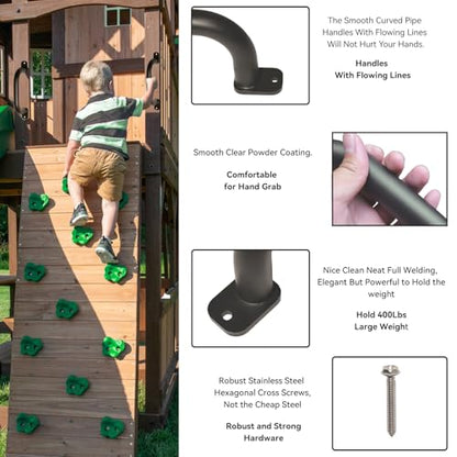 ESPETS 4 Pack of 10 Inch Black Metal Outdoor Playground Handles | Rust-resistence Metal Playset Accessories, Playhouse ladder handles, Indoor Monkey Bars, Treehouse, Climbing walls handles - color: Black