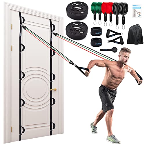Brebebe Door Anchor Strap for Resistance Bands Exercises, Multi Point Anchor Gym Attachment for Home Fitness, Portable Door Band Resistance Workout Equipment, Easy to Install, Punch-Free, Nail-Free - style: 15 pc set (2 Anchors + 200 LBS Bands Set)