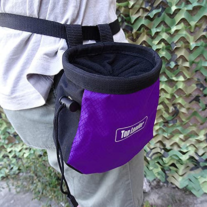 Rock Climbing Chalk Bag with Zipper Pocket for Hunting Hiking Fitness Gym - color: Purple