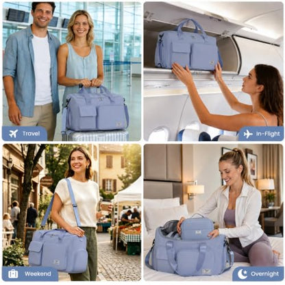 FIORETTO Women's Gym Duffle Bag with Shoes Compartment, 30L Capacity, Ideal for Travel, Gym, Sports, Duffel, Weekender - color: Grayish Blue, style: Gym Bag With Toiletry Bag