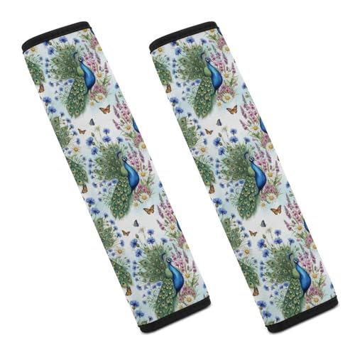 Universal Soft and Comfortable Seat Belt Shoulder Pad for Adult Use, Most Cars, 1 Pair Painting Feather Royal Peacock Bird Harness Pads Strap Anti-Slip Pad - color: Pattern 115