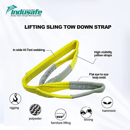 3FT Lift Sling Straps, 2 Ply Polyester Rigging Straps, 1inch Web Sling, 3100LBS Load Capacity Flat Eye-Eye Web Sling for Hoist, Tree Stumps, Heavy Duty Cargo