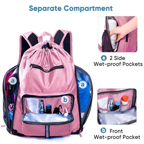 Large Beach Backpack Waterproof Sandproof - Customized Oversized Drawstring Pool Bag with Shoe Compartment for Toiletries, Towels, Gym, Travel - color: Light Pink, size: Large