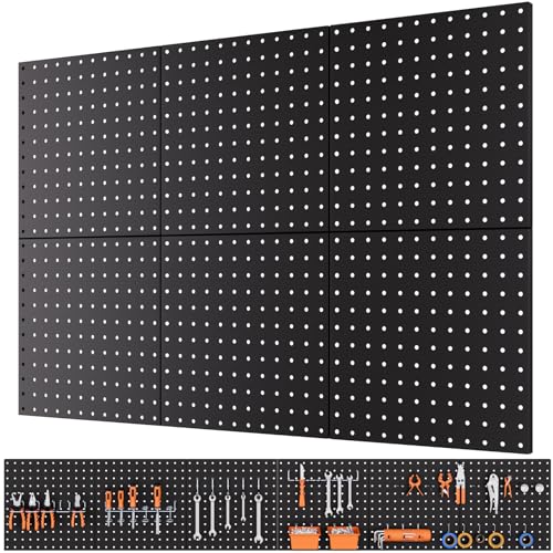 INCLY 6 Pack 12"x12" Heavy Duty Black Metal Pegboard Panels with Frame | Pegboard Wall Organizer, For Walls, Garage, Workbench, Shed, Kitchen, Craft Room, Tool Organization - color: Black Pegboard without hooks, size: 6pcs-12"x12"