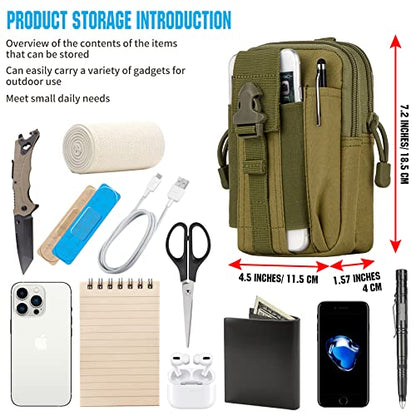 Tactical Molle Pouch Compact Utility Waist Bag Phone Holster Holder for 4.7"-6.9" iPhone 15 Pro Max/15 Pro/14 Plus/14 Pro Max/14/13 Pro Max/13 Pro/12 Pro Max/11 Pro Max - color: Khaki