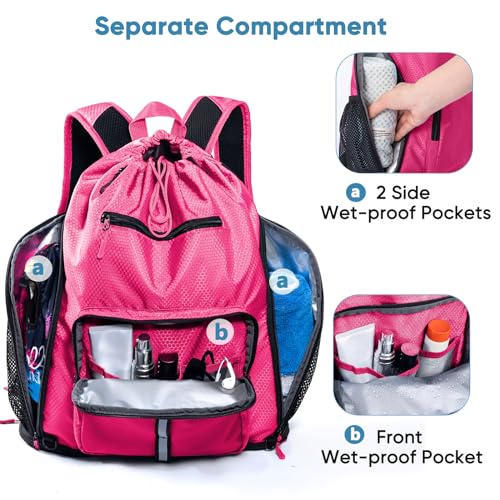 Large Beach Backpack Waterproof Sandproof - Customized Oversized Drawstring Pool Bag with Shoe Compartment for Toiletries, Towels, Gym, Travel - color: Pink, size: Large