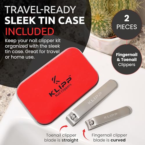 Nail Clipper Set for Men & Women – Stainless Steel Fingernail Clipper & Toe Nail Clippers with Curved & Straight Blades Toe Professional Nail Cutter Kit with Tin Case for Gift & Travel - color: Silver