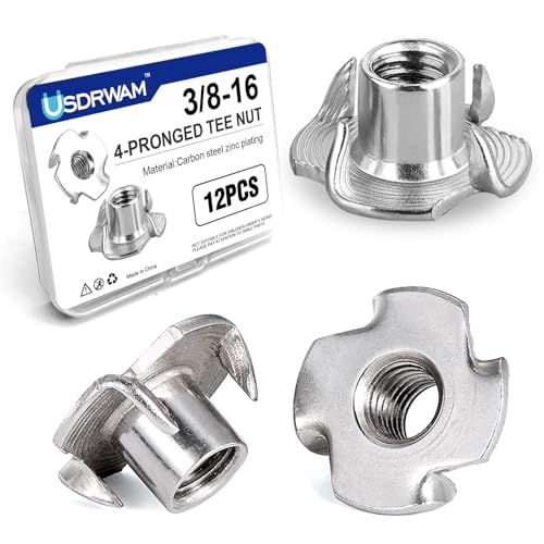 12PCS 3/8"-16 T Nuts for Wood, Zinc-Plated 4-Prong Tee Nuts | Carbon steel construction, Hammer-in installation design - style: 12 PCS 3/8"-16 Size