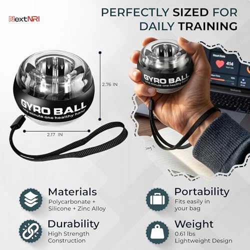 Torque Ball Wrist Trainer, Gyro Ball Hand Exerciser 20,000–30,000 RPM | 15–77 lbs Resistance, Forearm Strengthener for Grip, Wrist & Arm Training