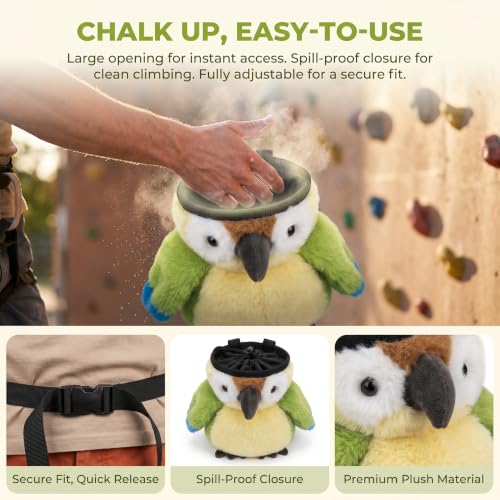 Cute Parrot Plush Chalk Bag, Cartoon Bird Drawstring Magnesia Pouch with Adjustable Belt, Portable Chalk Bucket for Rock Climbing Bouldering Gym Weightlifting Novelty Gift