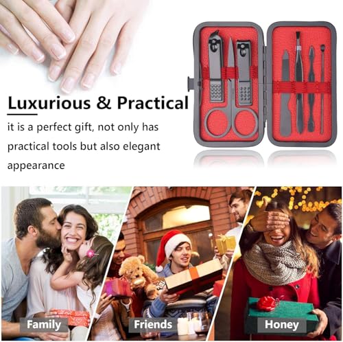 AOMIG Nail Clipper Set 7 pcs Manicure Pedicure Nail Care Kit with Luxurious Leather Case Fingernail Toenail Clippers Portable Stainless Steel Ear Pick Eyebrow Scissors Fingernail File Tweezer Kit - color: Black