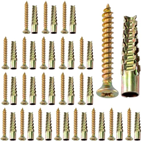 HINZIC 22 Set Steel Wall Anchors with Screws, #4×1-2/5, Gold - size: #4×1-2/5