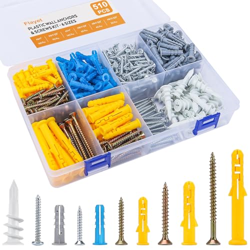 510Pcs Wall Hanging Kit with Anchors and Screws, Picture Hanging Kit for Wall Decor Art, Frame, Canvas, Dry Wall Anchors Assortment Kit for Sheetrock Concrete Brick, 6 Sizes Picture Hangers