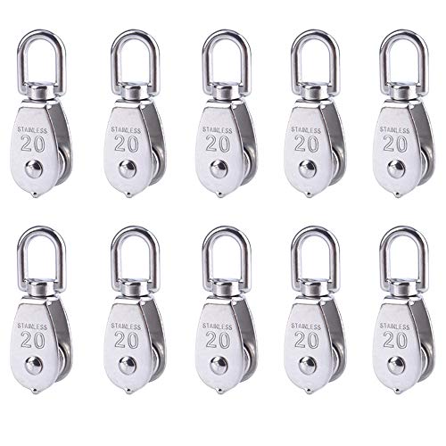 10 Pcs M20 Single Pulley, Stainless Steel Wire Rope Crane Pulley Block | M20 Lifting Crane Swivel Hook Single Pulley Block Hanging Wire Towing Wheel - style: 10 Pack M20 Single