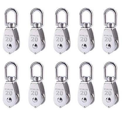 10 Pcs M20 Single Pulley, Stainless Steel Wire Rope Crane Pulley Block | M20 Lifting Crane Swivel Hook Single Pulley Block Hanging Wire Towing Wheel - style: 10 Pack M20 Single