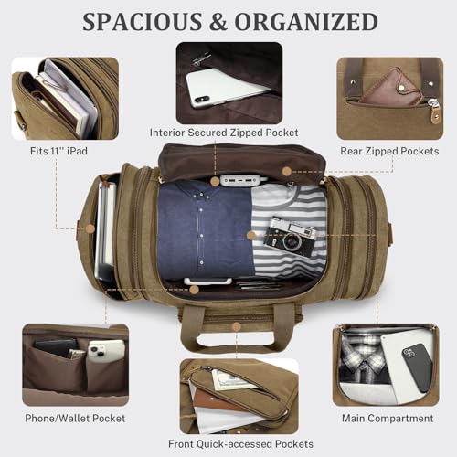 Gonex Canvas Duffle Bag for Travel 60L Duffel Overnight Weekend Bag(Coffee) - color: Coffee, size: X-Large-60L (Without Shoe Compartment)