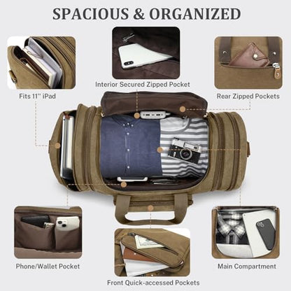 Gonex Canvas Duffle Bag for Travel, 50L Duffel Overnight Weekend Bag(Coffee) - color: Coffee, size: Large-50L (Without Shoe Compartment)