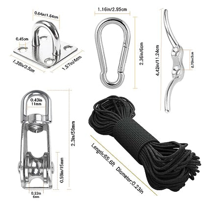 LAIWOO M15 Heavy Duty Stainless Steel Pulley Block, Rope and Hooks, 2 Pack | Includes eye pad plate and line cleat, corrosion resistant, for lifting, DIY and clothesline - size: M15