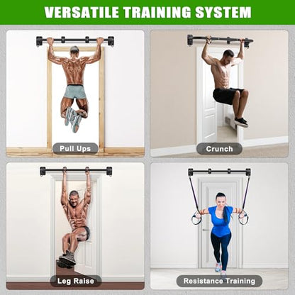 SELEWARE Heavy Duty Wall Mount Pull Up Bar, Joist Mount Chin Up Bar for Doorway, Sturdy Steel Construction, w/Resistance Band Hooks, Fits 32"/36" Wall Studs for Home Gym Strength Training - size: A: 36" x 1.3" Dia Grip