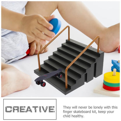 Fingerboard Skate Park Kit 2pcs, Finger Skateboard Ramps and Stairs with Handrails, Premium Mini Skateboard Obstacles Accessories for Finger Board Skill Training, Gift for Kids Ages 5+