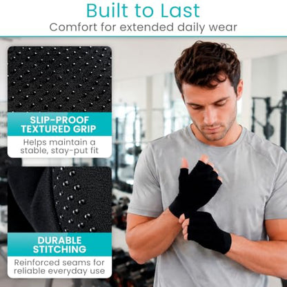 Vive Copper Infused Fingerless Arthritis Compression Gloves (Pair) - Relief | For Men, Women, Rheumatoid, Swelling, Carpal Tunnel, Tendonitis, Edema, Hand & Finger Pain - Comfortable Non-Slip (Large) - size: Large