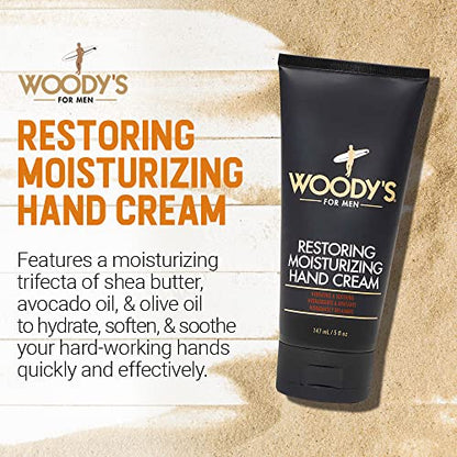 Woody's Restoring Hand Cream for Men, Moisturizing, Hydrating, & Soothing, Rapid Relief for Rough, Dry Hands, 5 Fl Oz - style: Hand Cream