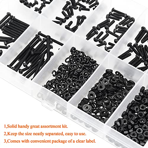HELIFOUNER 560 Pieces M2.5 x 4mm /6mm /8mm /10mm /12mm /16mm /20mm, Button Head Socket Cap Screws Bolts Washers Nuts Kit, 10.9 Grade Alloy Steel, Full Threaded, Black - size: M2.5, style: Button Head