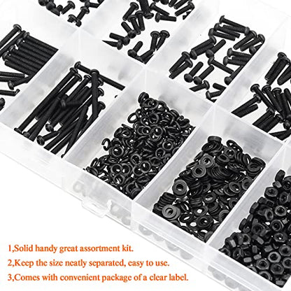 HELIFOUNER 560 Pieces M2.5 x 4mm /6mm /8mm /10mm /12mm /16mm /20mm, Button Head Socket Cap Screws Bolts Washers Nuts Kit, 10.9 Grade Alloy Steel, Full Threaded, Black - size: M2.5, style: Button Head
