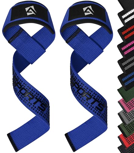AQF Weight Lifting Straps, Padded Cotton Gym Wrist Straps for Deadlifts | 23" Extra-Long, Heavy-Duty Webbing, 5mm Neoprene Cushioning, Open-Loop Design, Sold as Pair, Ideal for Rows & Pull Workout - color: Blue Gel Grip