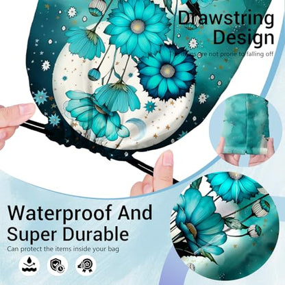 Gymnastics Grip Bag Lightweight Small Drawstring Grip Bags for Gymnasts - color: Daisy Flower-green