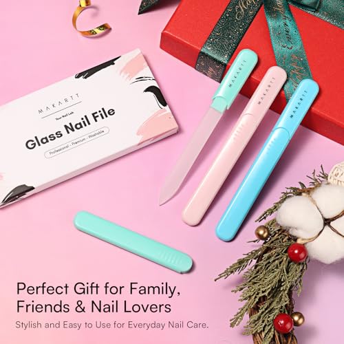 Makartt Glass Nail File for Natural Nails: Reusable Nail Care Tool, 3pcs | Fast Shaping & Gentle Smoothing, Double-Sided Sandblasted Surface, Washable, Portable Lightweight Manicure Gift with Case - color: 3pcs Pink Green Blue glass nail file