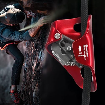 NewDoar Rock Climbing Chest Ascender Abdominal for Vertical Rope Climbing CE Certified Rope Clamp for 8~13MM Rope - color: Red